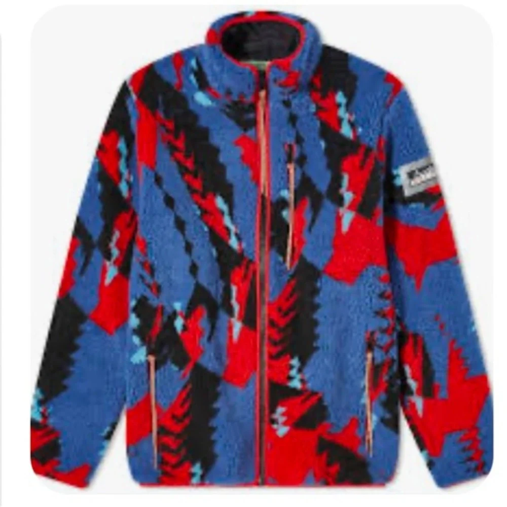 Aries Piped Printed Fleece Jacket Multi Colored Geometric Pattern Zip up size  S